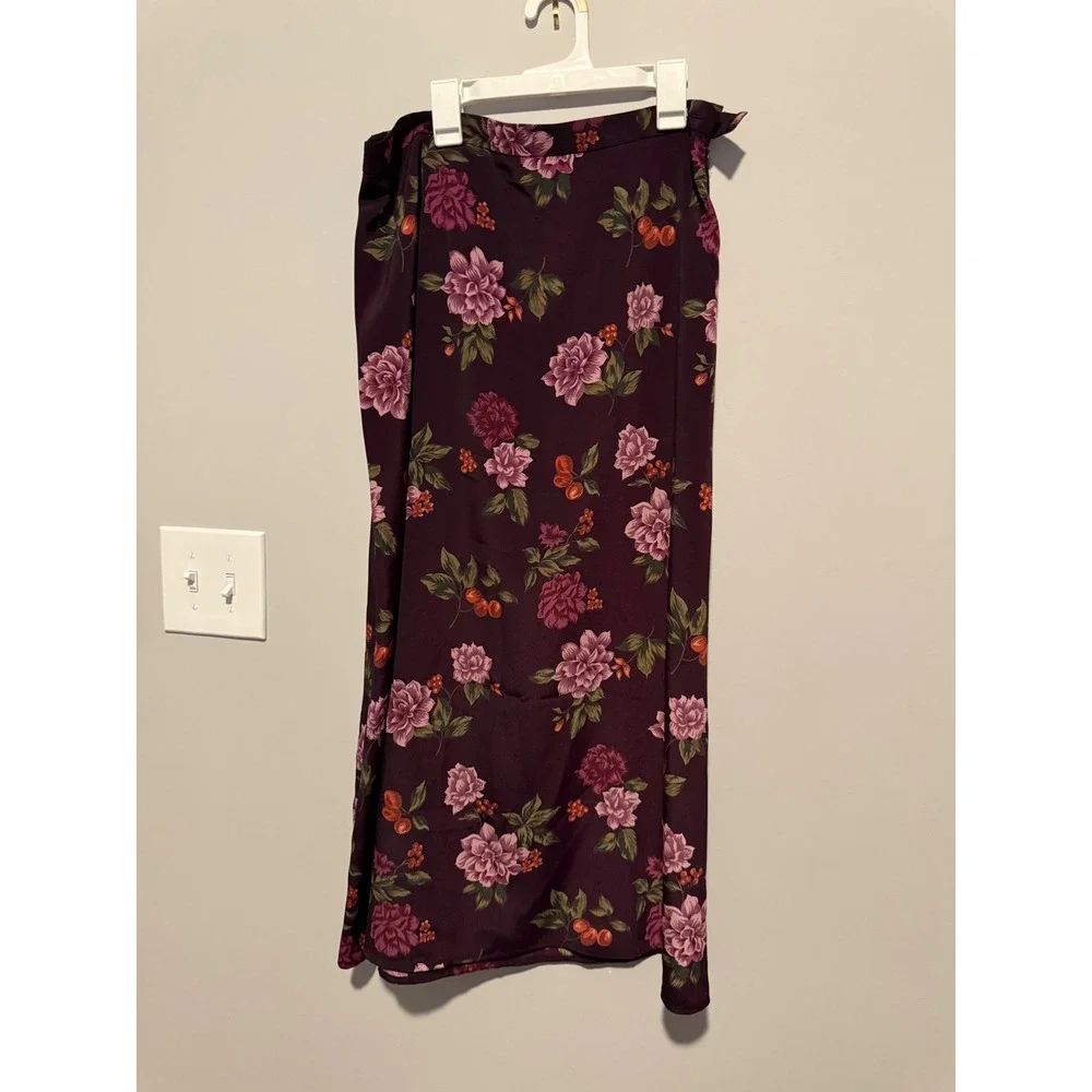 Requirements Floral Maxi Skirt Plum Purple Pink Rose Print Straight Size L